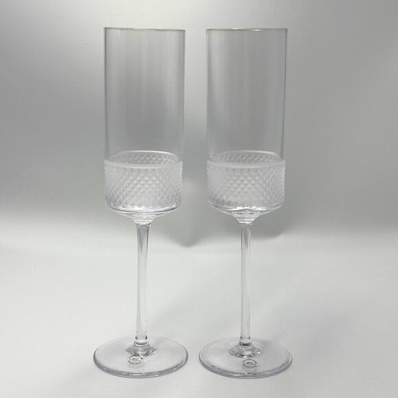 NEW Tiffany & Co. Diamond Point Crystal Champagne Glasses Flutes Set of 2 W/ Box - Picture 7 of 12
